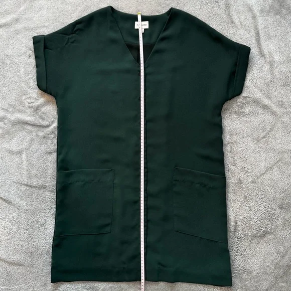 Frank & Oak Forest Green V-Neck Button-Down Shirt Dress - Size M - Picture 3 of 11